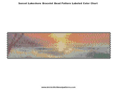 Free "Sunset Lakeshore" Landscape Art Bracelet Bead Pattern Labeled Color Chart