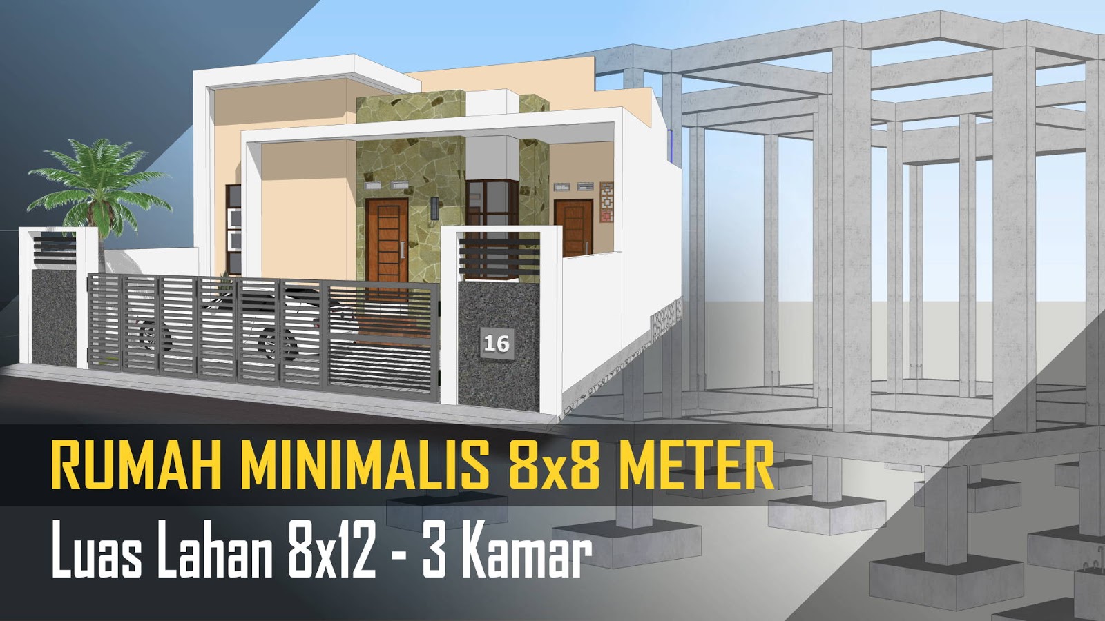  DESAIN  Rumah  Minimalis 8x12  meter 3 Kamar dilahan 8x12  meter