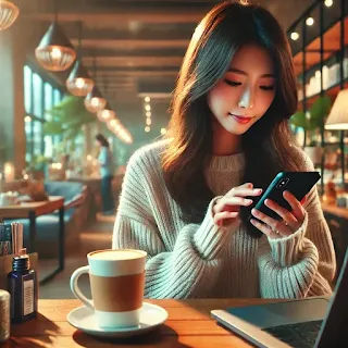 네이버플러스 스토어 총정리를 위해 여자가 스마트폰으로 쇼핑을 하는 이미지