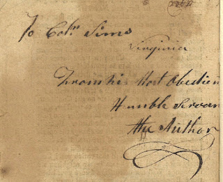 Inscription by Stephen Bradley to Colonel Sims of Virginia