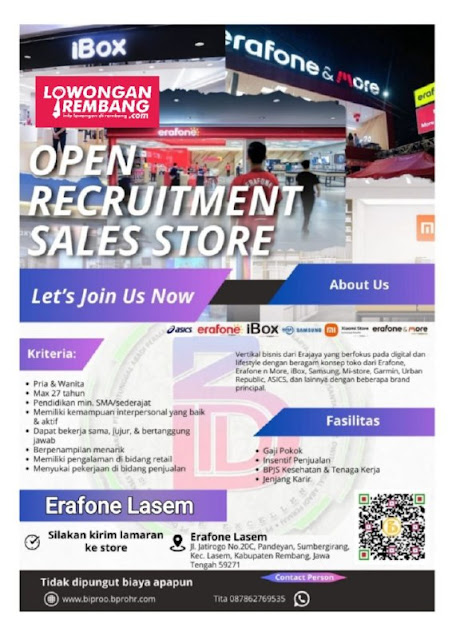 Lagi Lowongan Kerja Pegawai Sales Store Toko Erafone Rembang
