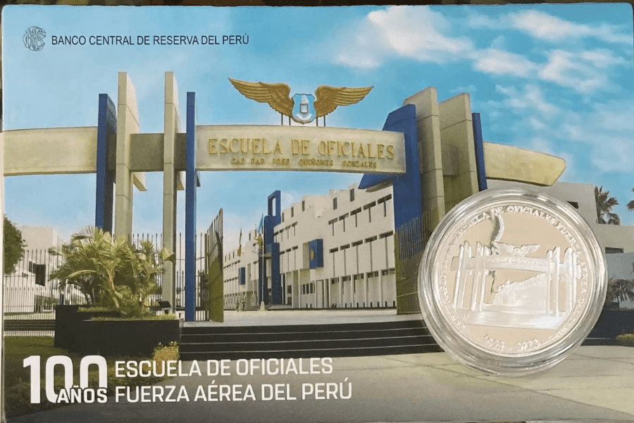blister moneda de plata 100 anos escuela escuela de oficiales de la fuerza aerea del peru