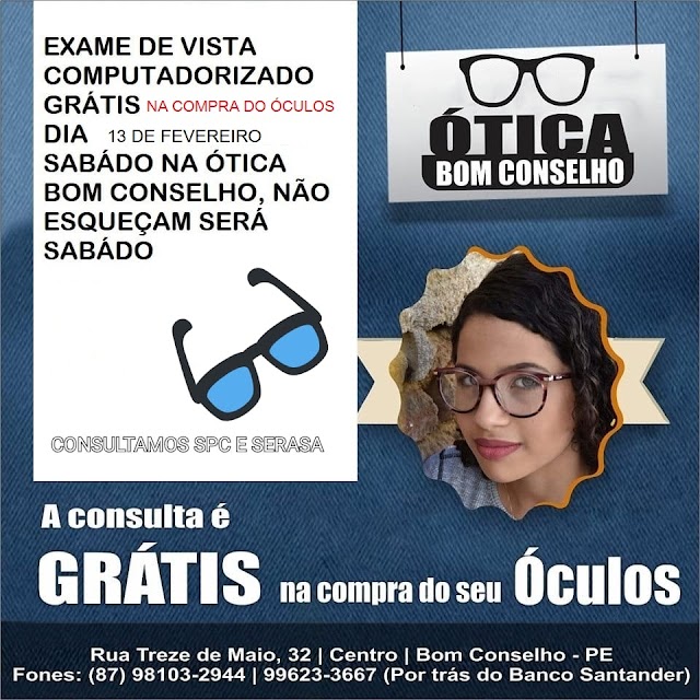 CONSULTA DE VISTA GRATUITA SERÁ DIA 13 DE FEVEREIRO