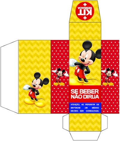 Mickey in Yellow, Zigzag and Red Background: Free Printable Boxes.