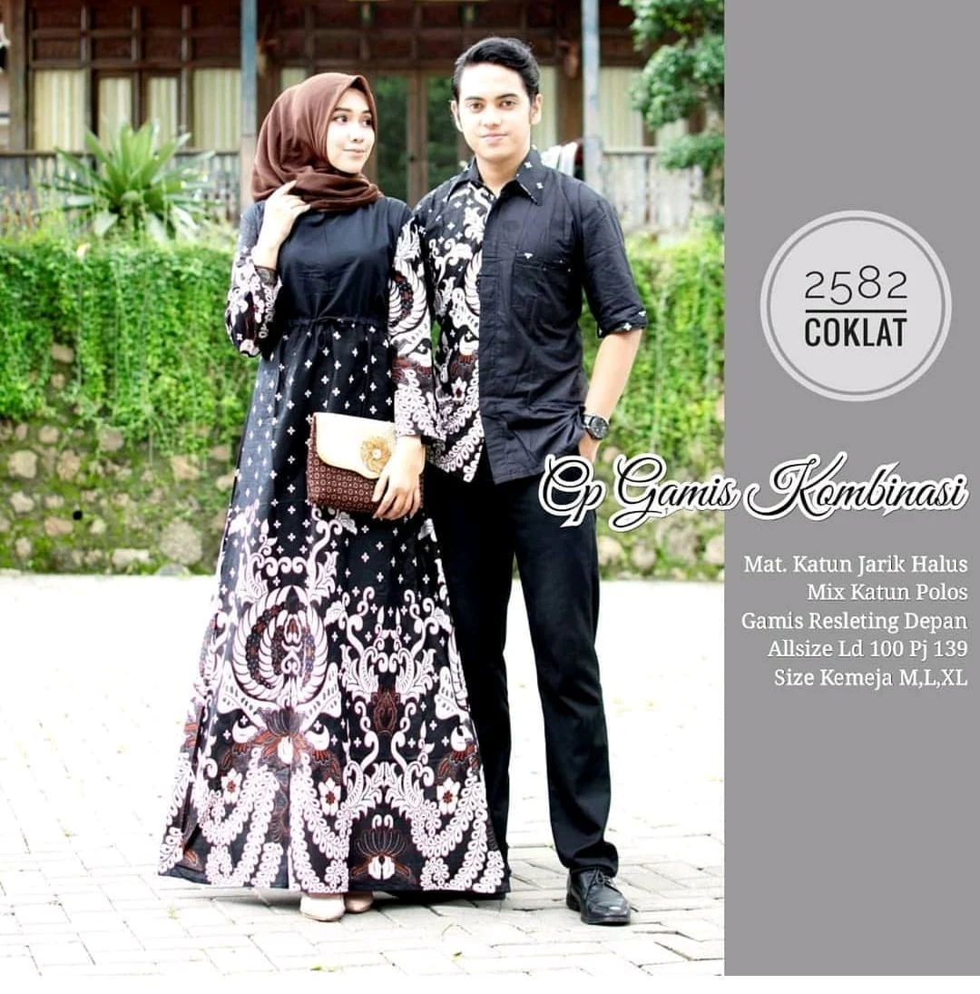New Model Baju Gamis Batik Kombinasi Polos Modern Dalam - Model baju gamis kombinasi batik
