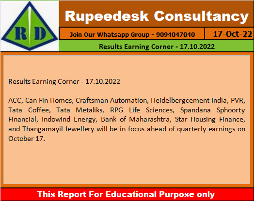 Results Earning Corner - 17.10.2022