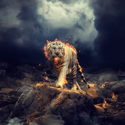 Fantasy Siberian Fire Tiger Tablet Wallpaper. 