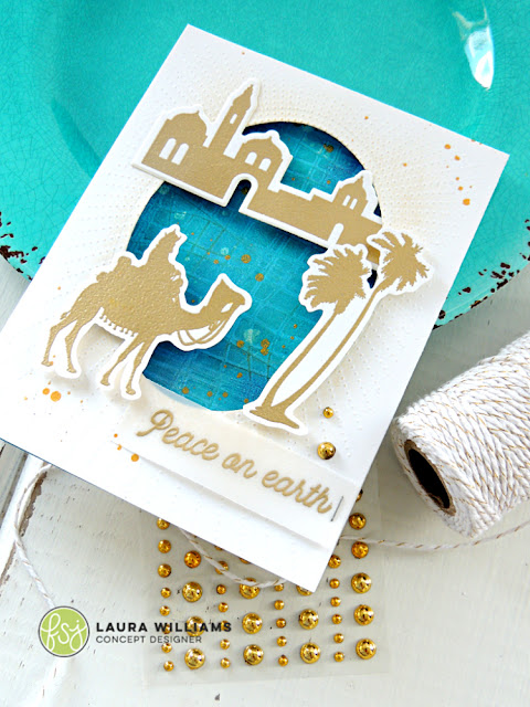 elegant gold handmade christmas card idea with fun stampers journey stamps and dies, plus embossing techniques and layering tips and ideas for handmade cards #lauralooloo #christmascards #funstampersjourney #christmascrafts #cardmaking #stamping #diecutting