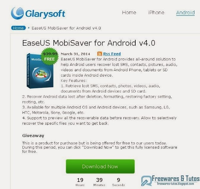 Offre promotionnelle : EaseUS MobiSaver for Android gratuit !