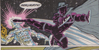 For having no real powers and plates stuck to his hands, Midnight Son makes a pretty good showing against the Surfer.