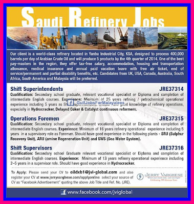 Saudi Refinery Jobs -  Various Vacancies