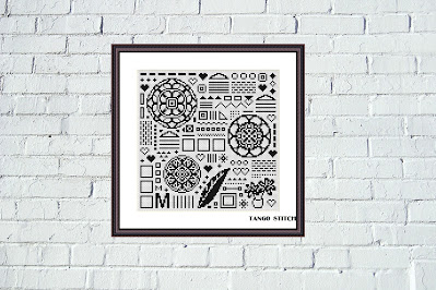 Elegant ornament black and white cross stitch pattern