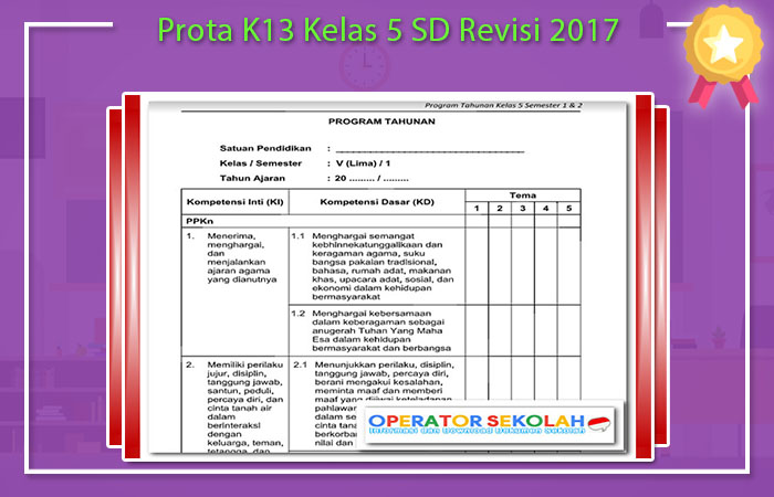 Prota K13 Kelas 5 SD Revisi 2017