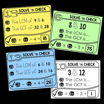 GCF & LCM Solve 'n Check! Task Cards - print and digital