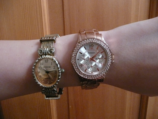 two watches on wrist rose gold style silver vintage cute