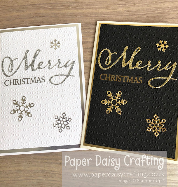 Merry Christmas to all black and gold card and silver and white Stampin Up Paper Daisy