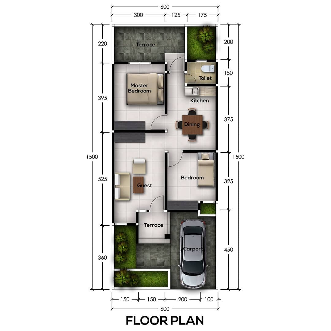 Desain Dan Denah Rumah Elegan Ukuran Lahan Panjang 15 M X Lebar 6 M Homeshabbycom Design Home Plans