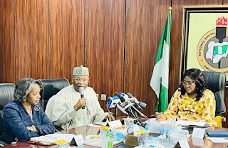The Chairman of the Independent National Electoral Commission (INEC), Mahmood Yakubi, is in a meeting with the Acting Director General of the National Youth Service Corp, Mrs. Christy Uba