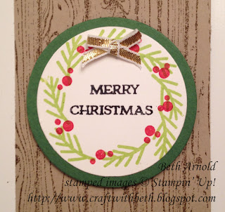 Craft with Beth: Hello Easter Christmas Wreath Gift Tag Holly Embossing Folder Layering Circles Framelits Stampin Up Hardwood Stamp