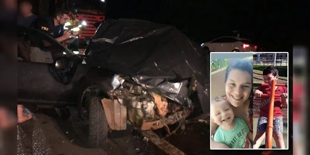 Mãe e dois filhos morrem após carro bater de frente com caminhão na BR-277