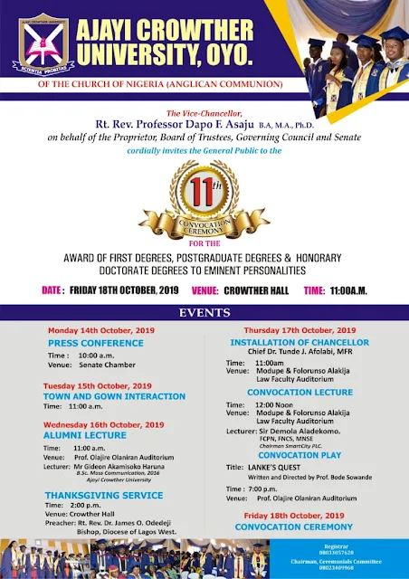 ACU 11th Convocation Ceremonies Programme of Events 2019
