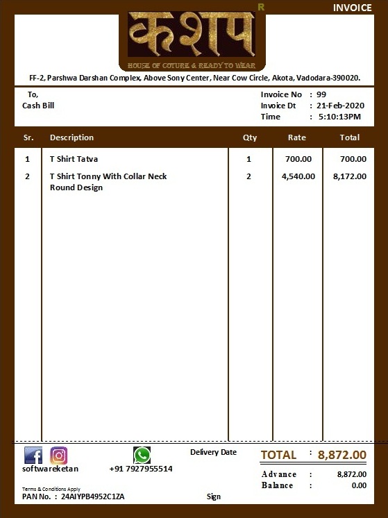 Readymade Garments Invoices