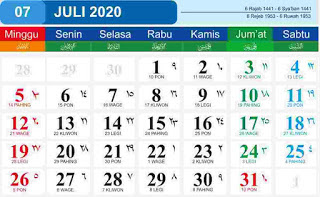 Kalender Jawa Bulan Juli 2020