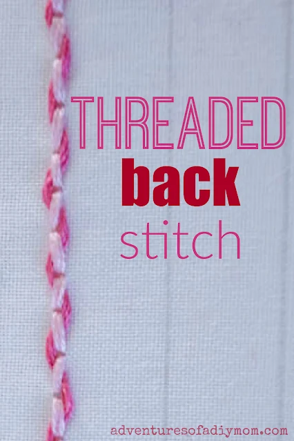 image of the threaded backstitch with text overlay