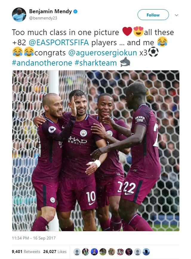 Benjamin Mendy continues his trolling of EA Sports for handing him a rating of 78 on FIFA 18