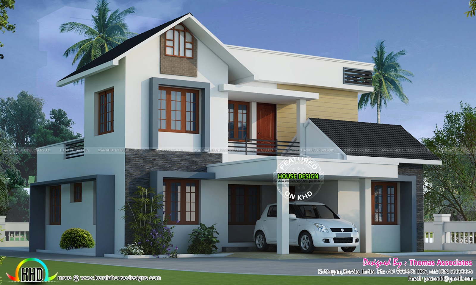 Modern style mix roof home in 1650 sq ft Kerala home 