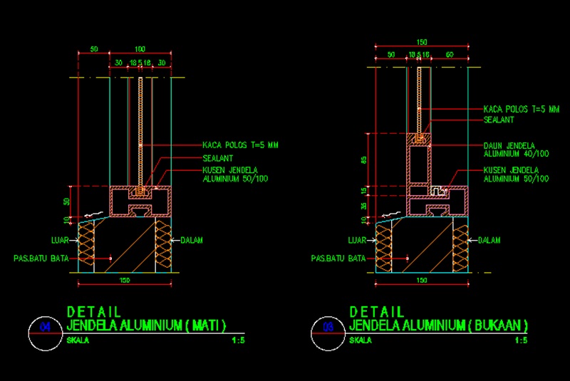 Gambar Kerja Detail Jendela Aluminium File Dwg Kaula 