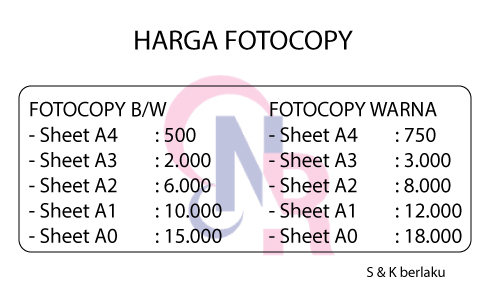 DAFTAR HARGA FOTOCOPY