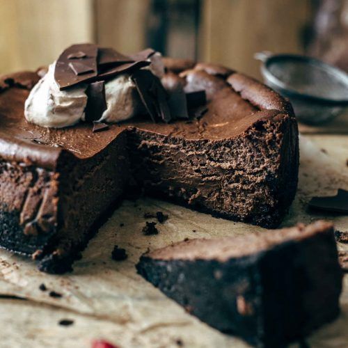 This Chocolate Cheesecake recipe is the right thing for chocoholics. It's creamy, extremely chocolatey, and decadent. 3 ingredient Oreo cookie crust, lots of high-quality chocolate, and cocoa. Prepared in 15 minutes with just 10 ingredients. Super easy to make