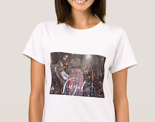 Short sleeve white T-shirt with a Steampunk style Tempus Fugit - Time Flies - design theme