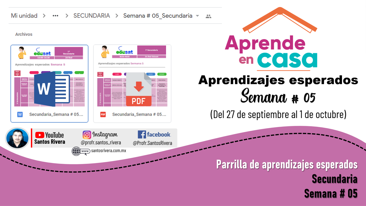 Aprendizajes esperados de la semana # 5 de aprende en casa Secundaria (del 27 de septiembre al 1 de octubre de 2021)