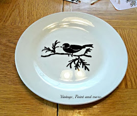 the completed bird stencil on the plate