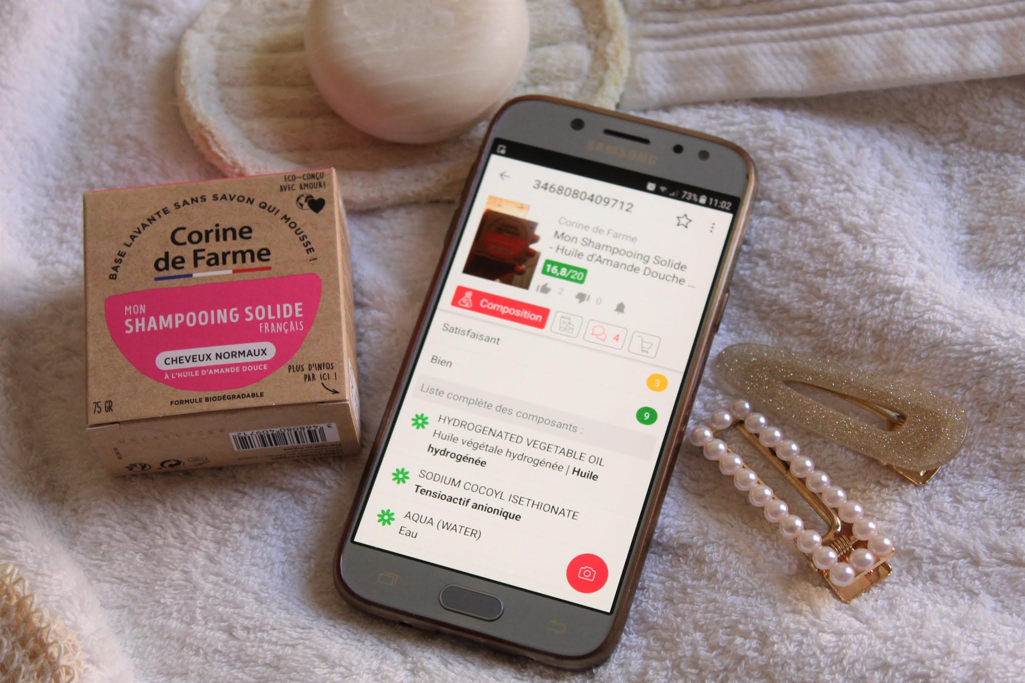 La composition d'un shampoing solide sur une application