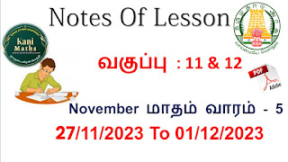 Kani Maths 11 & 12th Notes of lesson November  week - 5 2023-24