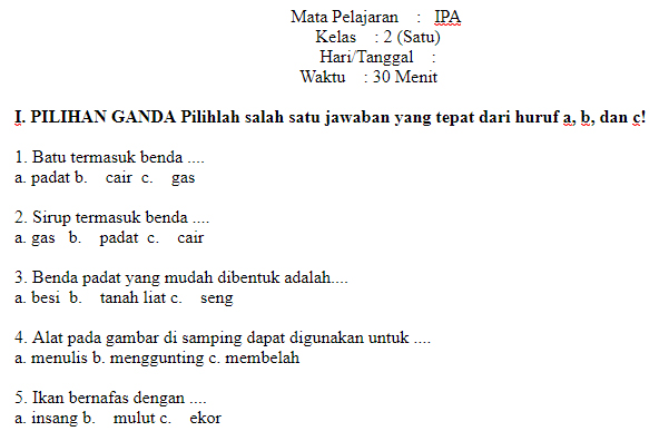 Soal Ulangan Ujian Ilmu Pengetahuan Alam Semester 1 Uas Ipa Kelas 2 Sd  cari tahu suatu Hukum 