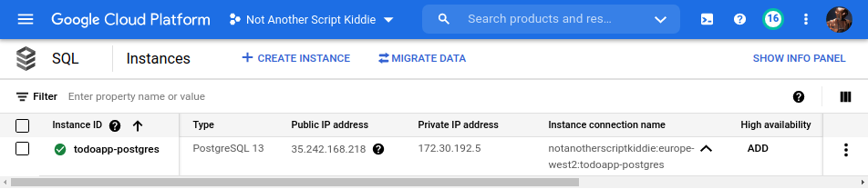 GCP CloudSQL instances