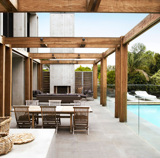 Modern terrace with wooden furniture 