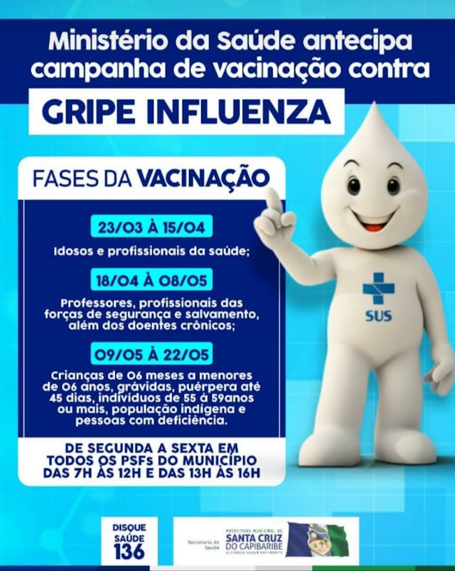 Vacina contra gripe: Confira as datas de vacinação para cada público alvo da campanha