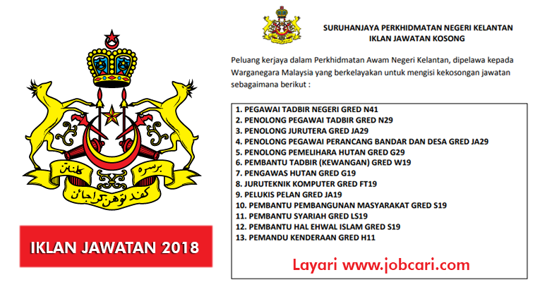 Jawatan Kosong Di Suruhanjaya Perkhidmatan Negeri Kelantan 2018 Pelbagai Jawatan Tetap Jobcari Com Jawatan Kosong Terkini