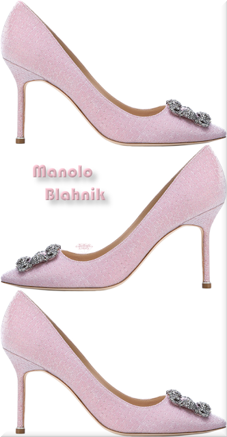 ♦Manolo Blahnik pink bejeweled Hangisi linnen pumps #manoloblahnik #shoes #pink #pantone #brilliantluxury