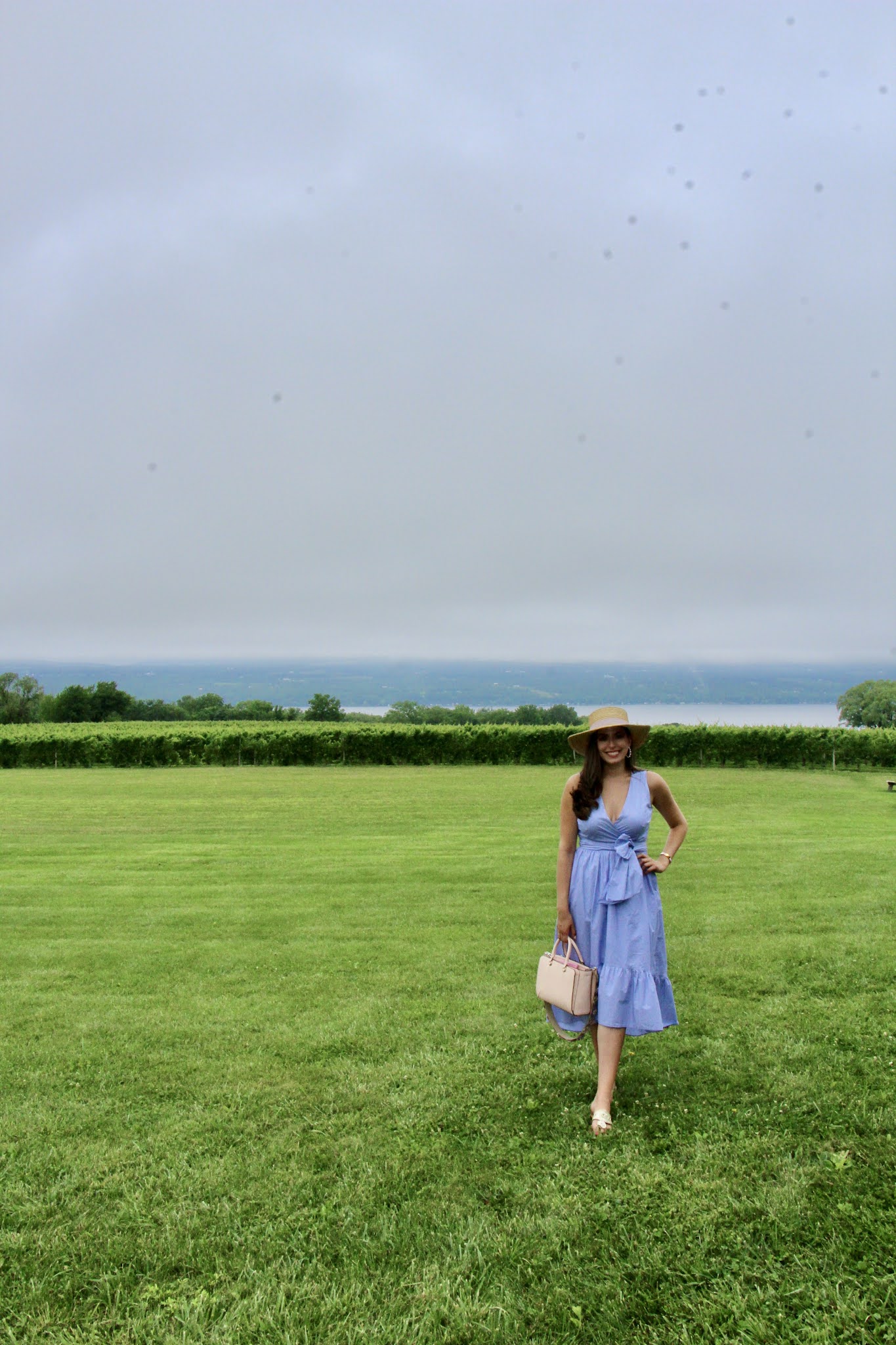 upstate new york, travel, explore, winery, vineyard, straw hat, maxi dress