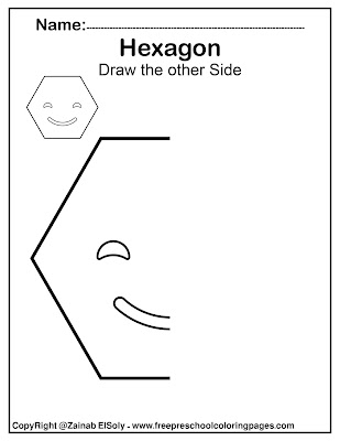 symmetry shapes faces draw the other half of the picture free printable preschool coloring pages ( circle, square,rectangle,triangle,rhombus,heart,hexagon,pentagon,oval)