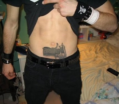 funny tattoo. funny tattoo ideas. pistol