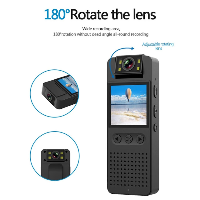 1080P HD Mini Body Camera with Audio and Video Recording 180°Lens Rotatable 4-5 Hour Battery Life Clip-on Camcorder with Night Vision WiFi Connection for Daily Record Service Delivery