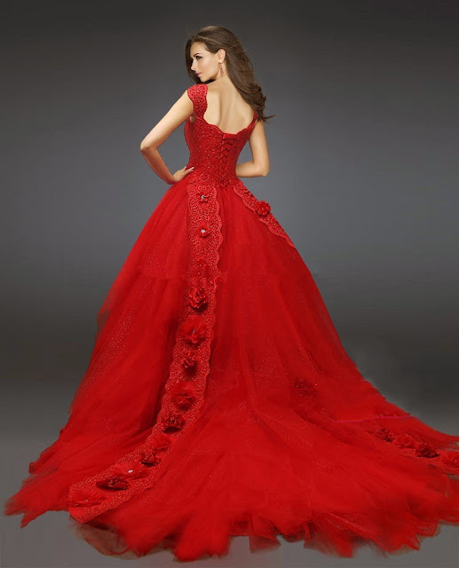 romantic-flowers-design-appliques-sexy-lace-red-court-wedding-dress-with-short-sleeves