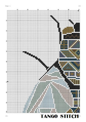 Easy fly cross stitch cute insect embroidery pattern - Tango Stitch